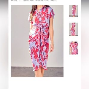 Farrah Tie Front Lilac Print Dress LARGE